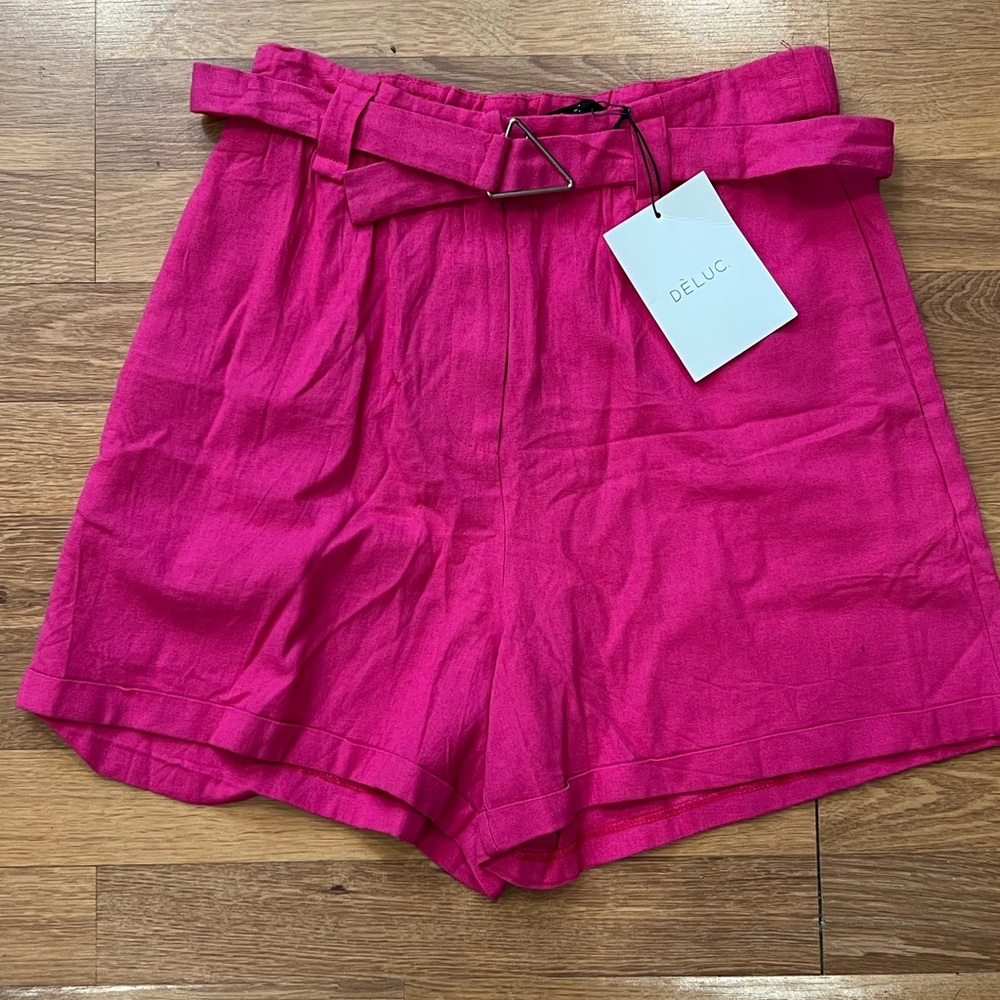 Deluc Fuchsia High Waist Belted Shorts